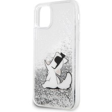 Karl Lagerfeld iPhone 11 Uyumlu Kılıf Sıvılı Simli Choupette Fun Dizayn Kapak