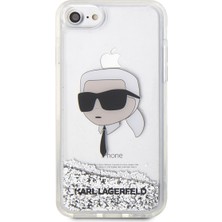 Karl Lagerfeld iPhone 7 Uyumlu Kılıf Sıvılı Simli Karl Head Dizayn Kapak