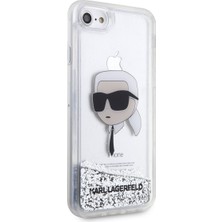 Karl Lagerfeld iPhone 7 Uyumlu Kılıf Sıvılı Simli Karl Head Dizayn Kapak