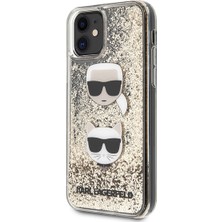 Karl Lagerfeld iPhone 11 Uyumlu Kılıf Sıvılı Simli K&c Head Dizayn Kapak