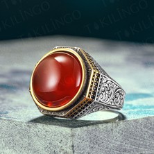 Takılingo 925 Ayar Gümüş Yuvarlak Kırmızı Akik Taşlı Erkek Yüzük