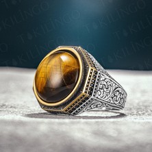 Takılingo 925 Ayar Gümüş Kahverengi Kaplangözü Taşlı Erkek Yüzük