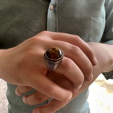 Takılingo 925 Ayar Gümüş Kahverengi Kaplangözü Taşlı Erkek Yüzük