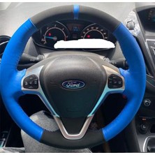 İskender Oto Aksesuar Direksyion Klıfı Ford Fiesta - Courier Deluxe Titanium uyumludur Mavi ve Bentley Mavi Şerit Mavi Dikiş KENDİ DERİSİ SÖKÜLMEDEN YAPILIR Detay deri direksiyon