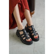 Moda Adam Kadın Mogena Kalın Tabanlı Sandalet - Siyah