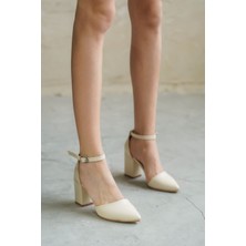 Moda Adam Kadın Celar Mat Deri Ten Topuklu Ayakkabı - Ten