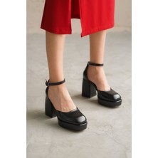 Moda Adam Kadın Gander Platformlu Topuklu Ayakkabı - Siyah-Deri