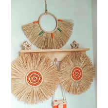 Beige and More Doğal Rafya Bohem Turuncu 3 Lü Set Duvar Dekoru Aksesuar Süsü
