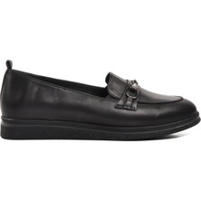 Ayakmod 44280 Siyah Deri Kadın Loafer Ayakkabı