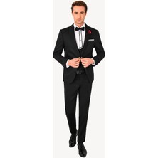 Erkek Siyah Slim Fit Çıkma Şalyaka Damatlık