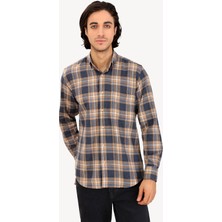 Erkek Lacivert Bej Uzun Kol Klasik Oduncu Gömlek