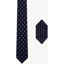 Erkek Lacivert Desenli Kravat Mendil Set