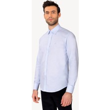 Erkek Mavi Slim Fit Uzun Kol Desenli Gömlek