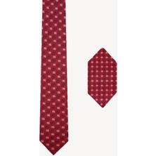 Erkek Bordo Desenli Kravat Mendil Set