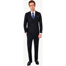 Ysf Erkek Koyu Lacivert Kruvaze Çizgili Takım Elbise