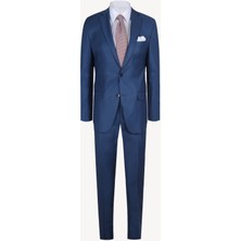 Ysf Erkek Saks Mavisi Slim Fit %100 Yün Takım Elbise