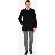 Erkek Siyah Regular Fit Kaşmir Kısa Kaban