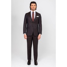 Erkek Kahverengi Regular Fit Çizgili Takım Elbise