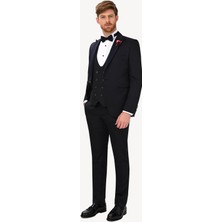 Erkek Lacivert  Slim Fit Yelekli Çıkma Şal Yaka Damatlık