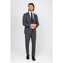Erkek Gri Regular Fit Ekose Desenli Takım Elbise