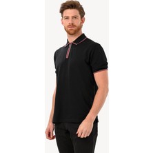Erkek Siyah Fermuarlı Polo Yaka Regular Fit Tshirt