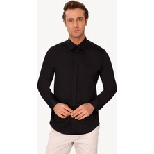 Erkek Siyah Uzun Kol Slim Fit Gömlek