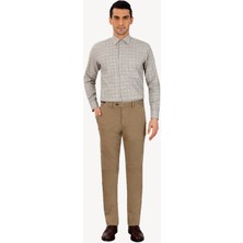 Erkek Bej Regular Fit Kanvas Spor Çizgili Pantolon