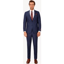 Ysf Erkek Lacivert  Kareli Klasik Takım Elbise