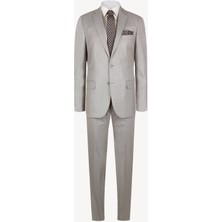 Ysf Erkek Bej Klasik Desenli Takım Elbise