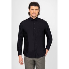 Erkek Siyah Uzun Kol Klasik Pamuklu Gömlek