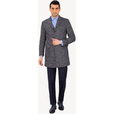 Erkek Gri Regular Fit Balık Sırtı Desenli Palto