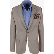 Ysf Erkek Açık Kahverengi Desenli Spor Keten Ceket