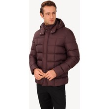 Erkek Bordo Kapöşonlu Klasik Kaban