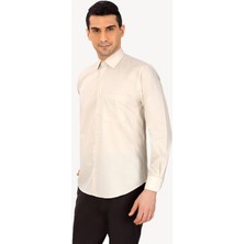 Erkek Bej Uzun Kol Klasik Pamuklu Gömlek