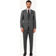 Erkek Füme Regular Fit Çift Yırtmaç Takım Elbise