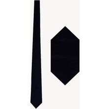 Erkek Siyah Düz Slim Kravat Mendil Set