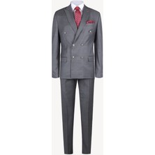 Ysf Erkek Gri Regular Fit Kruvaze Takım Elbise