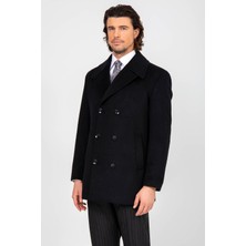 Erkek Siyah Regular Fit Kırlangıç Yaka Kaban
