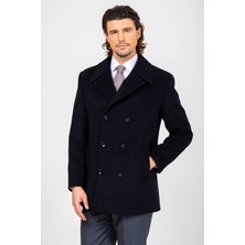 Erkek Lacivert Regular Fit Kırlangıç Yaka Kaban