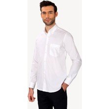 Erkek Beyaz Uzun Kol Klasik Yaka Düğmeli Gömlek