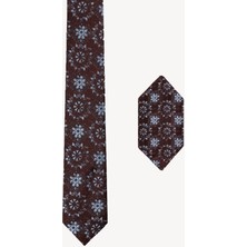 Erkek Kahverengi Kar Desenli Kravat Mendil Set