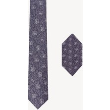 Erkek Gri Çiçek Desenli Kravat Mendil Set