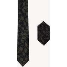 Erkek Yeşil Yaprak Desenli Kravat Mendil Set