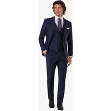 Ysf Erkek Lacivert  Sivri Yaka Yelekli Slim Fit Takım Elbise