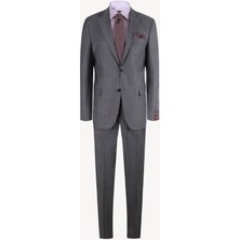 Erkek Gri Klasik Çizgili Takım Elbise