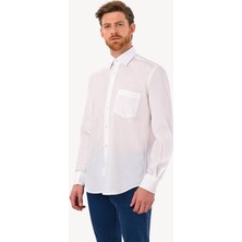 Erkek Beyaz Klasik Saten Uzun Kol Gömlek