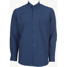 Erkek Saks Mavisi Uzun Kol Klasik Desenli Gömlek