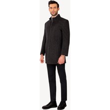 Ysf Erkek Füme Regular Fit Hakim Yaka Palto Uzun Kol Düz Desenli Lüks Kaşmir Yün Karışımı