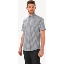 Erkek Gri Klasik Çizgili Keten Gömlek