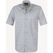 Erkek Yeşil Klasik Çizgili Keten Gömlek